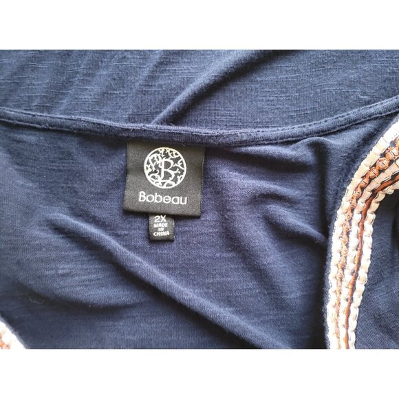 Bobeau Womens Top 2X Plus Pullover Short Sleeve Blue Rayon Semi Sheer BLU256E - Picture 7 of 8